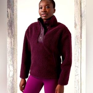 Athleta Cozy Sherpa Snap Fleece Pullover Spiced Cabernet Women's XS
